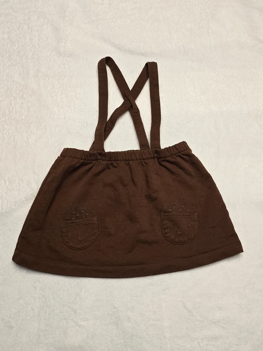 Carter's Cream Long-Sleeve Top with Brown Suspender Skirt and Brown Headband